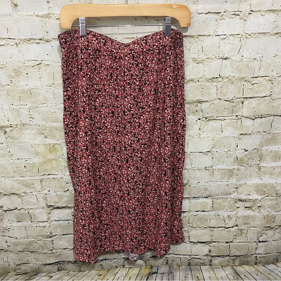 Nine West Pink Floral Print Stretch Waist Midi Skirt - Picture 1 of 6